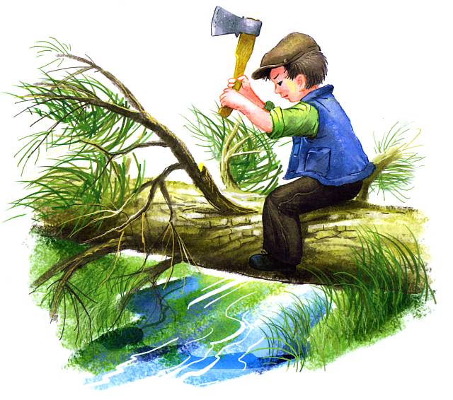 Пичугин мост - мальчик рубит дерево рисунок